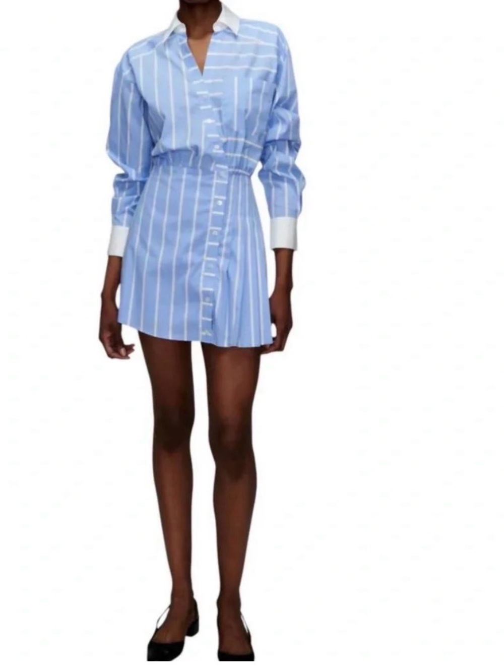 Veronica Beard Light Blue & White Striped Mini Shirt Dress
